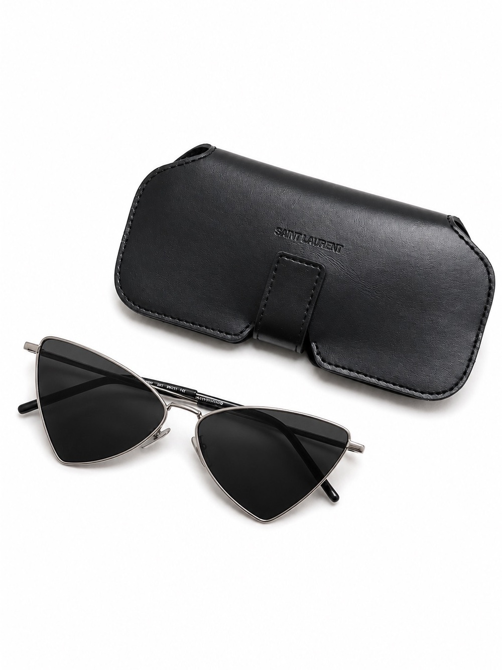 Saint Laurent Silver Metal Cat Eye Sunglasses + Case